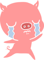 porco de desenho animado de estilo de cor plana chorando png