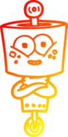 warm gradient line drawing of a happy cartoon robot png