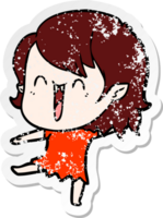 distressed sticker of a cute cartoon happy vampire girl png