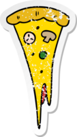 mão desenhado angustiado adesivo desenho animado rabisco do uma fatia do pizza png