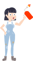 flat color illustration of woman in dungarees png