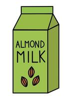 Vegan Almond Milk. Box Carton packaging. flat illustration. vector