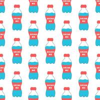 Drink more water. Seamless Pattern with bottles. flat illustration. vector