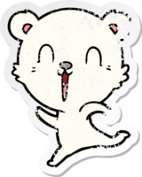 distressed sticker of a happy cartoon polar bear png