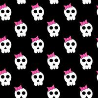 Seamless Emo Pattern. Cute skull with bow. Y2k style. Black and pink. 2000s design. flat illustration. vector