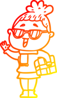 warm gradient line drawing of a cartoon happy woman wearing spectacles png