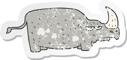 retro distressed sticker of a cartoon rhino png