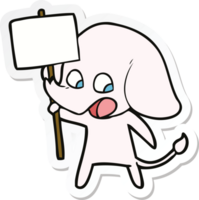 sticker of a cute cartoon elephant holding placard png