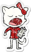 distressed sticker of a cartoon yawning cat png