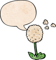 cartoon flower with speech bubble in retro texture style png