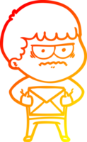 warm gradient line drawing of a cartoon annoyed man png