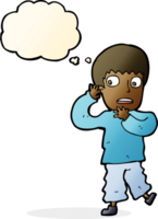 cartoon frightened boy with thought bubble png