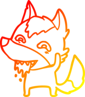 warm gradient line drawing of a cartoon hungry wolf png