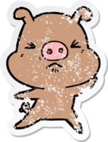 distressed sticker of a cartoon angry pig png