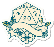 sticker of a natural twenty D20 dice roll png