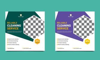 Reliable cleaning service social media post template. vector