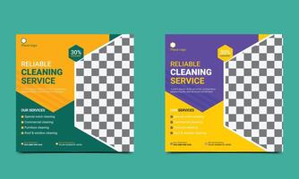Reliable cleaning service social media post template. vector