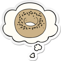 tekenfilm donut met gedachte bubbel net zo een gedrukt sticker png