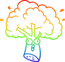 rainbow gradient line drawing of a cartoon broccoli png