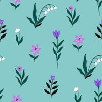 Seamless pattern with meadow flowers on a turquoise background. graphics. vector