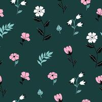 Seamless pattern with meadow flowers on a dark green background. graphics. vector