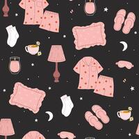 Seamless pattern with sleep items on a dark background. graphics. vector