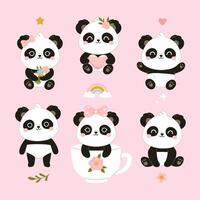 Set of cute baby kawaii pandas. graphics. vector