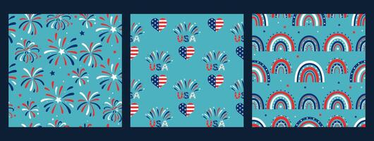Set of seamless patterns for the 4th of July celebration. graphics. vector