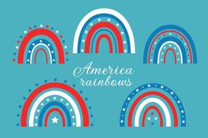 Set of red blue white rainbows for the 4th of July celebration. graphics. vector