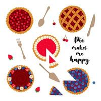 Set of berry pies top view. graphics. vector