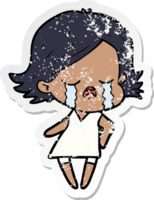 distressed sticker of a cartoon girl crying png