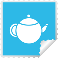 square peeling sticker cartoon of a red tea pot png