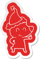 female bear quirky cartoon  sticker of a wearing santa hat png