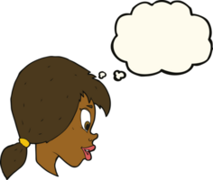 cartoon pretty female face with thought bubble png
