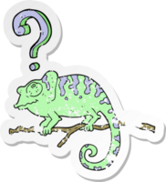 retro distressed sticker of a cartoon curious chameleon png