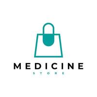 MEDICAL STORE SHOP BAG CAPSULE LINE OUTLINE LOGO ICON ILLUSTRATION vector