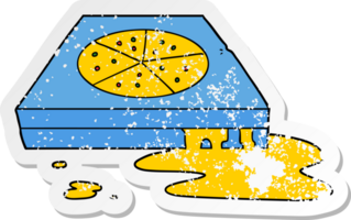 distressed sticker of a cartoon greasy pizza png