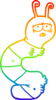 rainbow gradient line drawing of a cartoon tired caterpillar png