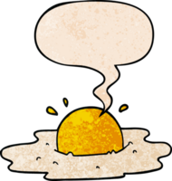 cartoon fried egg with speech bubble in retro texture style png