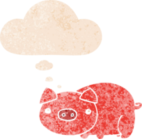 tecknad serie gris med trodde bubbla i grunge bedrövad retro texturerad stil png