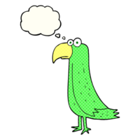 hand- getrokken gedachte bubbel tekenfilm papegaai png