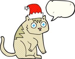 mão desenhado quadrinho livro discurso bolha desenho animado gato vestindo Natal chapéu png