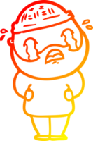 warm gradient line drawing of a cartoon bearded man crying png