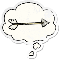 cartoon arrow with thought bubble as a distressed worn sticker png