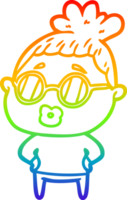 rainbow gradient line drawing of a cartoon librarian woman wearing spectacles png