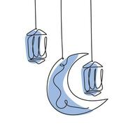 Moon and lantern decoration one line drawing illustration minimalist. vector