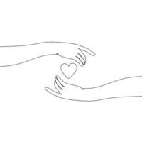 hands with love for valentine's one line drawing on white isolated background vector