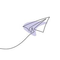 Paper plane drawing using continuous single one line art style . vector