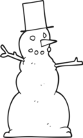 hand- getrokken zwart en wit tekenfilm sneeuwman png