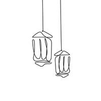 Lanterns decoration one line drawing illustration minimalist. vector